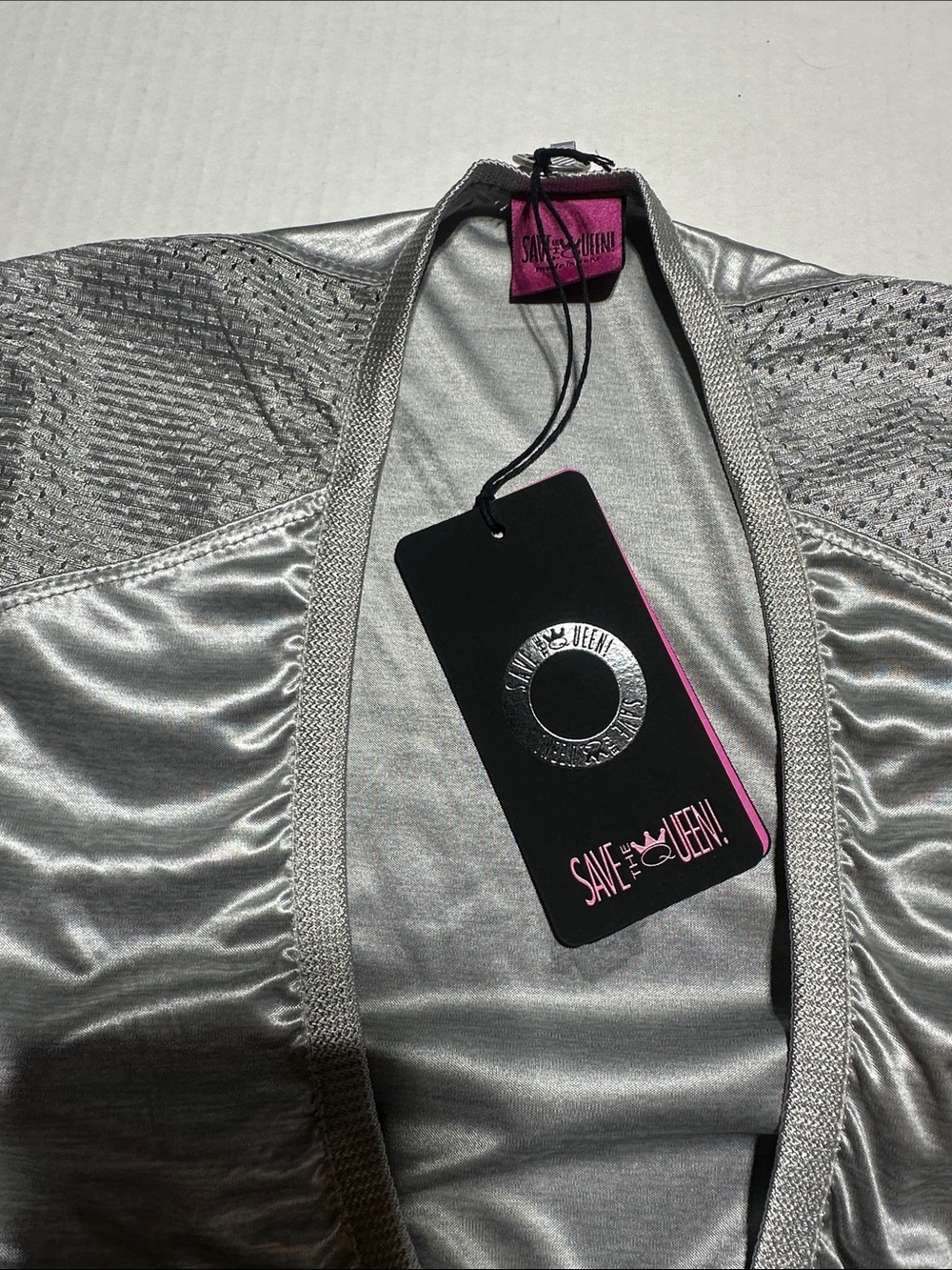 NWT Save the Queen Silver Ruched Zip-Front light zip up made in Italy couture - Picture 6 of 12